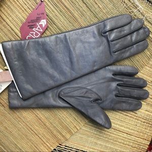 Vtg Grey Aris Ladies Leather Cashmere Lined Gloves